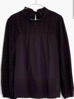 Madewell Pieced Eyelet Mockneck Ruffle Top | 100% Cotton